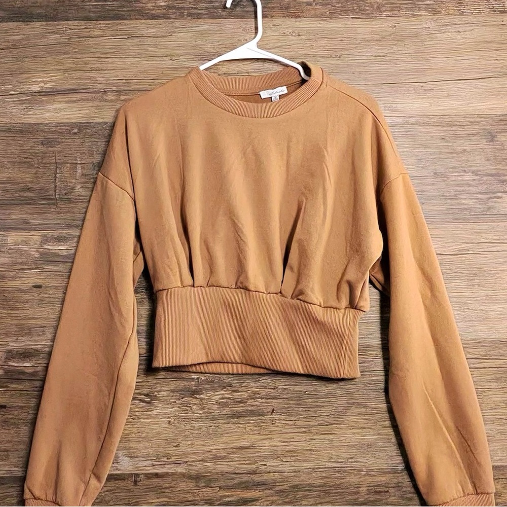 Blashe Women's Casual Tan Cropped Sweatshirt